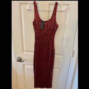 XS * NEW * Fashion Nova Midi Burgundy Sequin Dress